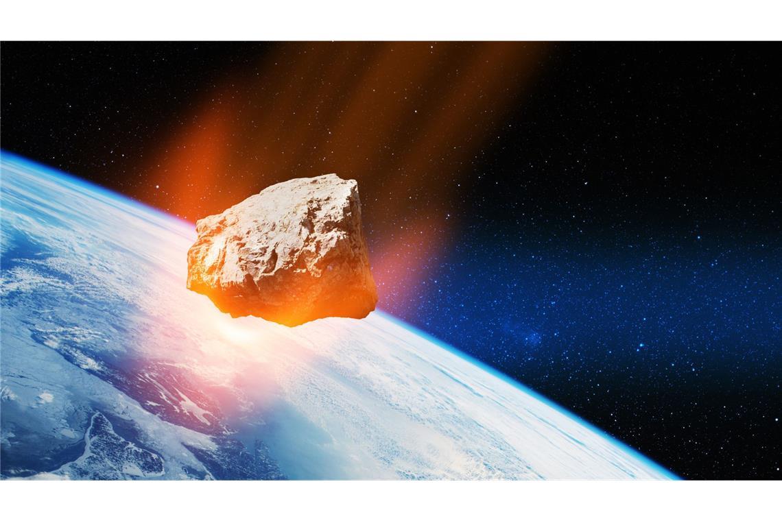 3D-Grafik eines großen Meteoriten, der auf der Erde einschlägt (Symbolbild).