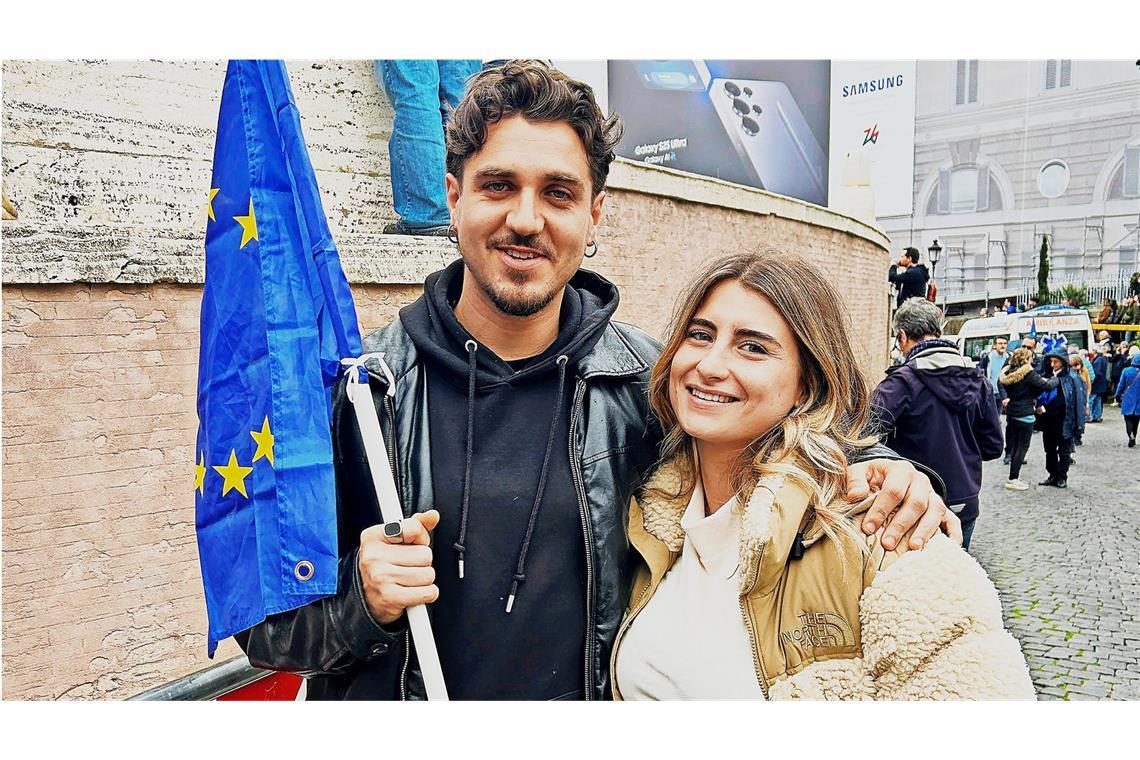 Alessandro (30) und Gaia (24) auf der Demonstration für europäische Werte in Rom.