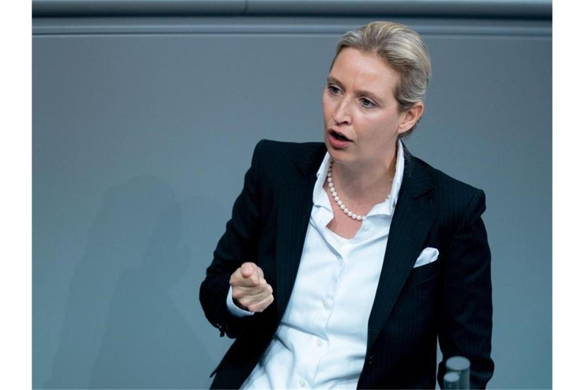 Alice Weidel, Fraktionsvorsitzende der AfD, gestikuliert. Foto: Kay Nietfeld/dpa/Archivbild