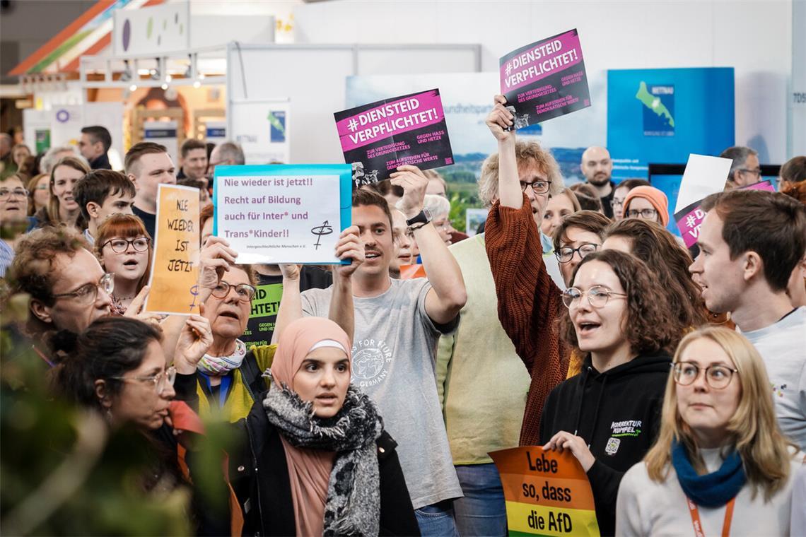 An jedem Messetag hat es Protest gegen die AfD-Präsenz auf der Didacta gegeben.