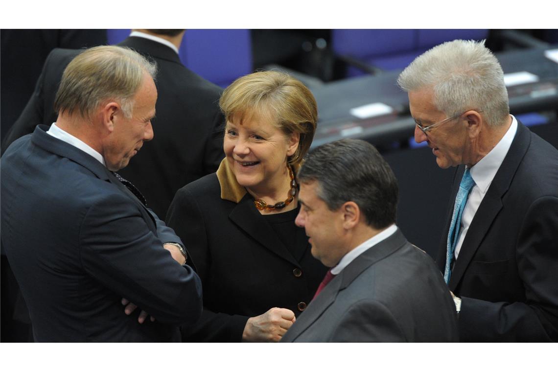 Angela Merkel 2012 mit Jürgen Trittin (l).