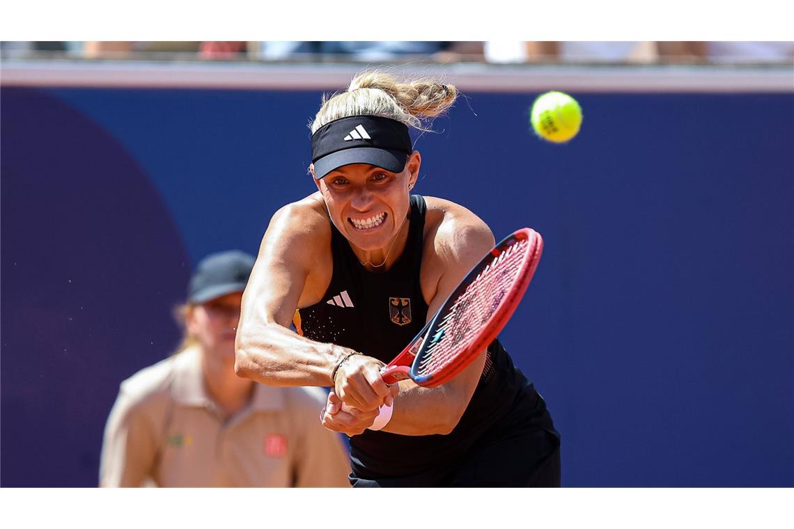 Angelique Kerber bei ihrem Sieg gegen Leylah Fernandez in der 3. Runde des Tennisturniers der olympischen Spiele.