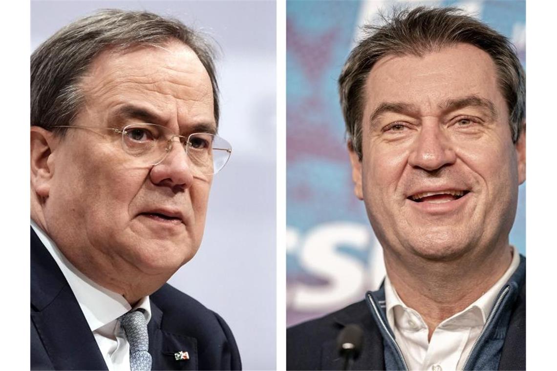 Kandidaten-Frage der Union wird zum Polit-Krimi Armin Laschet und Markus Söder - beide möchten für die Union ins Rennen ums Kanzleramt gehen. Foto: Michael Kappeler/dpa-Pool/dpa