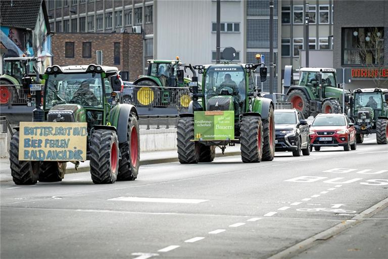 Auch in Backnang waren gestern zahlreiche Landwirte mit Traktoren unterwegs, um auf ihr Anliegen aufmerksam zu machen. Foto: Alex Becher