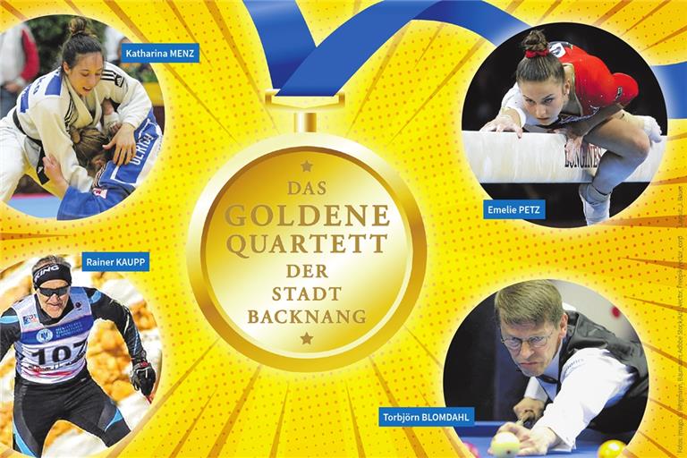 Backnangs erfolgreichste Athleten im vergangenen Jahr. Da die Sportparty wegen Corona erneut ausfällt, kommt die Goldmedaille der Stadt diesmal mit der Post. Collage: J. Bauer