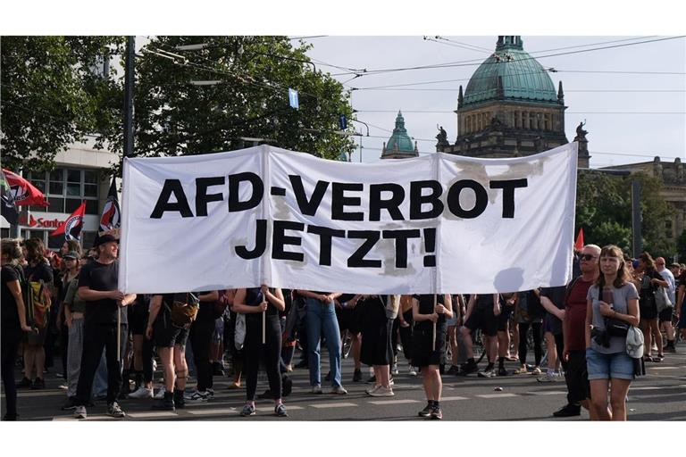 Bei einer Demonstration in Leipzig im August 2024 fordern Teilnehmer ein AfD-Verbot. (Archivbild)