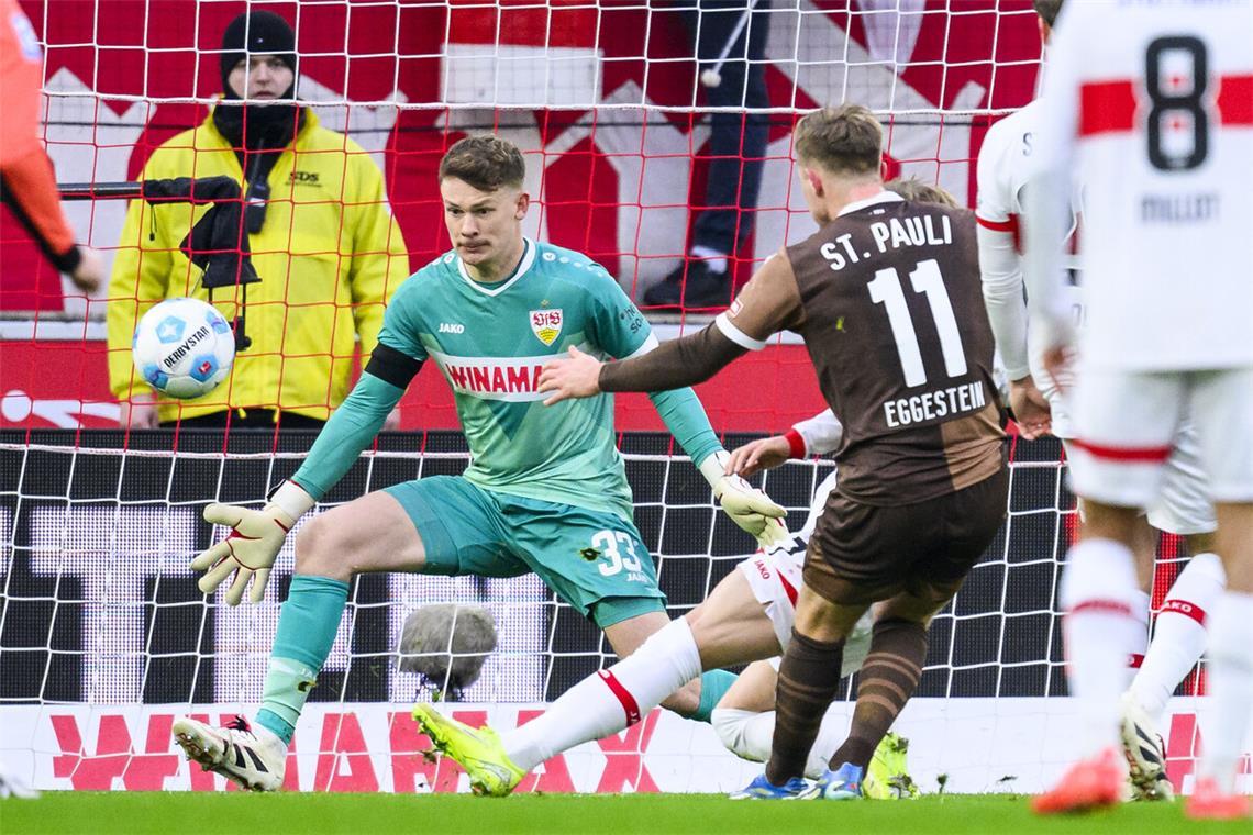 Bitterer Moment nach 21 Minuten: Der VfB Stuttgart gerät auch gegen den FC St. Pauli in Rückstand.