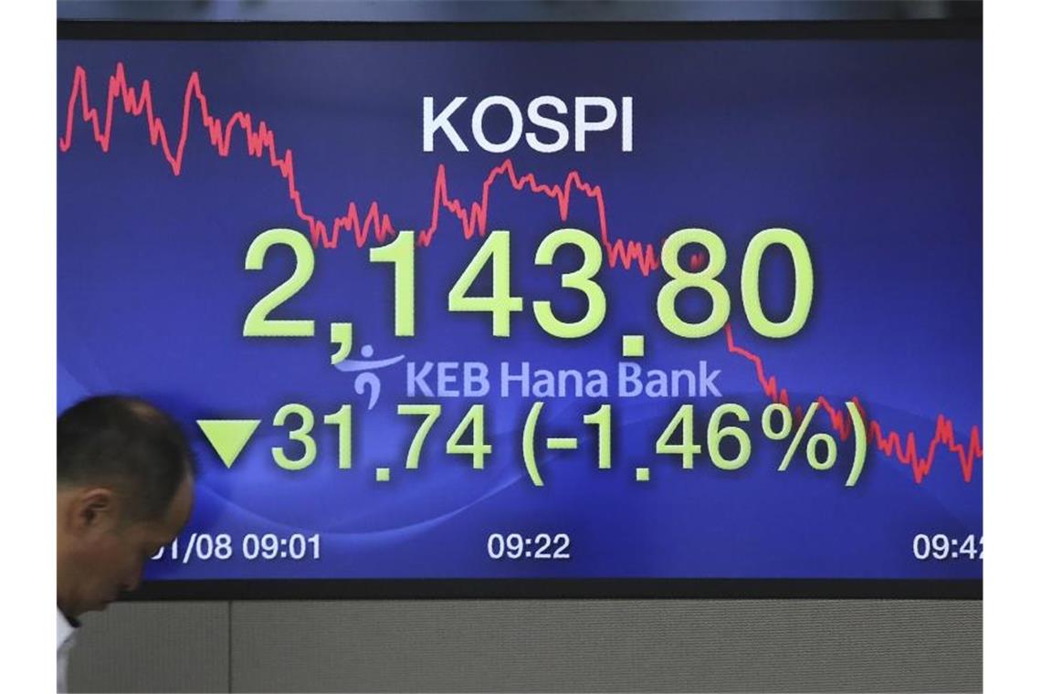 Nahost-Eskalation verunsichert Finanzmärkte Börse in Südkorea: Nach der Eskalation des Konflikts zwischen dem Iran und den USA gaben die asiatischen Börsen nach. Foto: Ahn Young-Joon/AP/dpa
