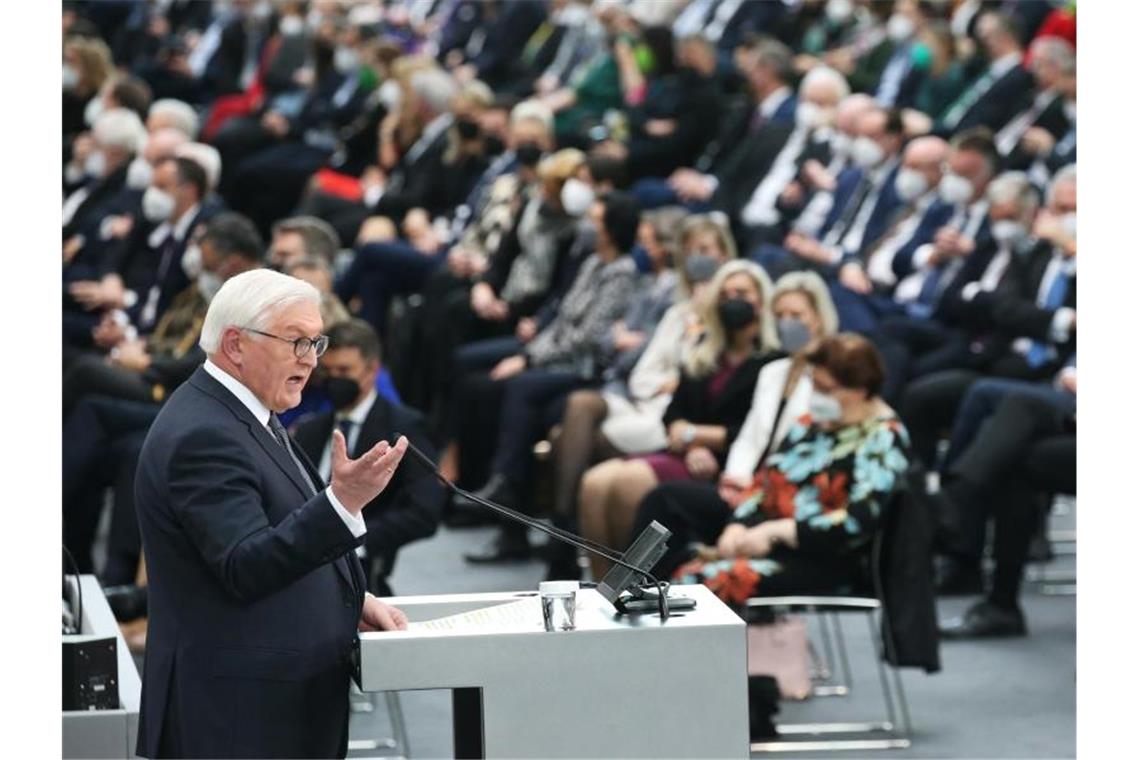 Steinmeier erneut zum Bundespräsidenten gewählt Bundespräsident Frank-Walter Steinmeier während seiner Rede nach der Wahl. Foto: Wolfgang Kumm/dpa