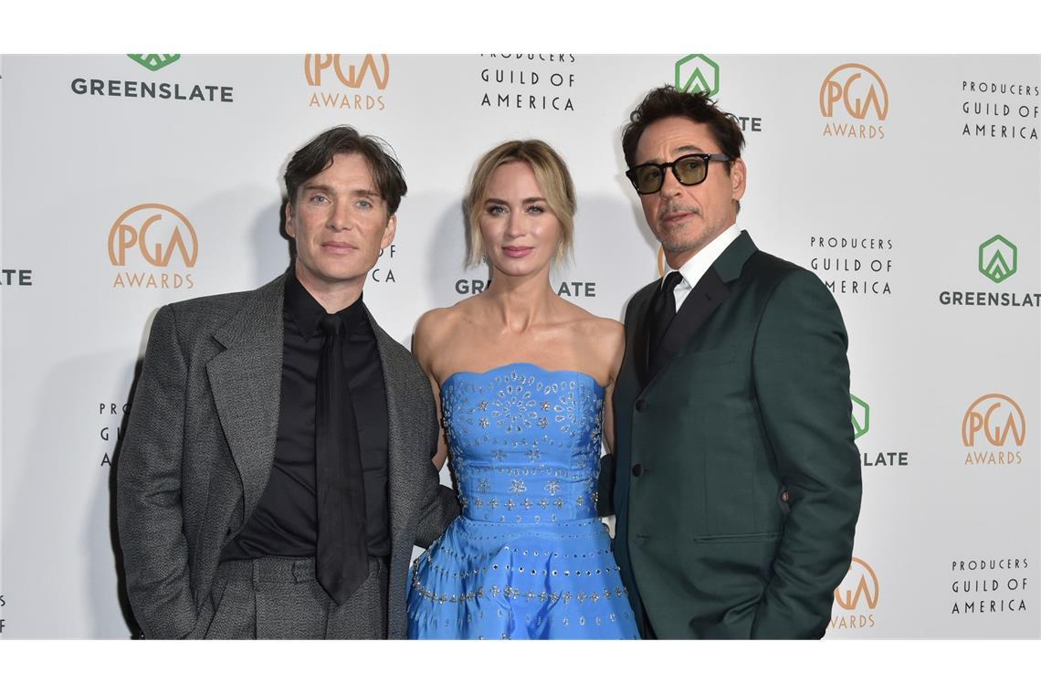 Cillian Murphy (v.l.), Emily Blunt und Robert Downey Jr. bei der 35. Verleihung der Producers Guild Awards.