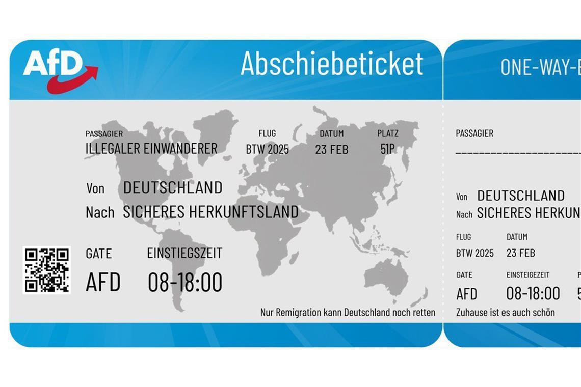 Das „Abschiebeticket“ der AfD in Form eines Flugtickets.