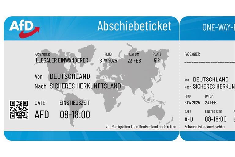 Das „Abschiebeticket“ der AfD in Form eines Flugtickets.