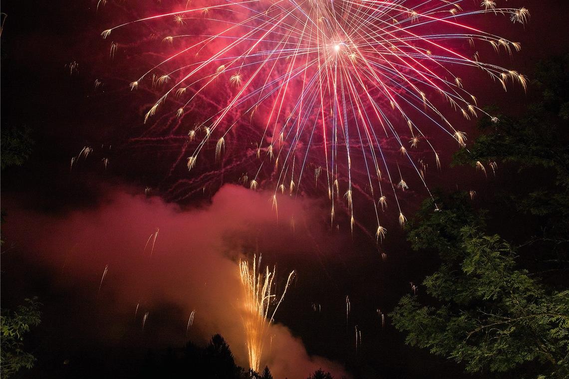Wasserspiele, Feuerwerk und Kinderprogramm beim Fornsbacher Waldseefest Das Feuerwerk am Samstagabend stellt den Höhepunkt des Fests dar. Foto: Jörg Fiedler