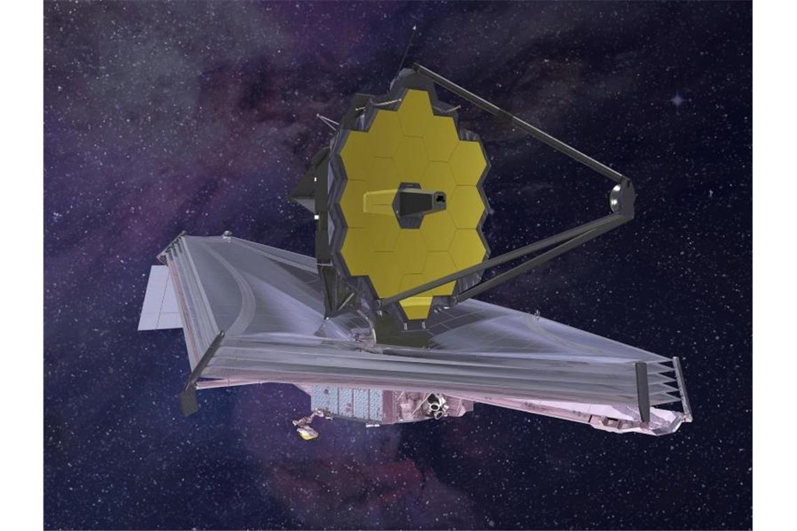 Weltraumteleskop „James Webb“ erreicht Zielorbit Das „James Webb“-Teleskop: Der mit Gold beschichtete Spiegel des Teleskops besteht aus 18 Waben. Foto: Northrop Grumman/Nasa/dpa