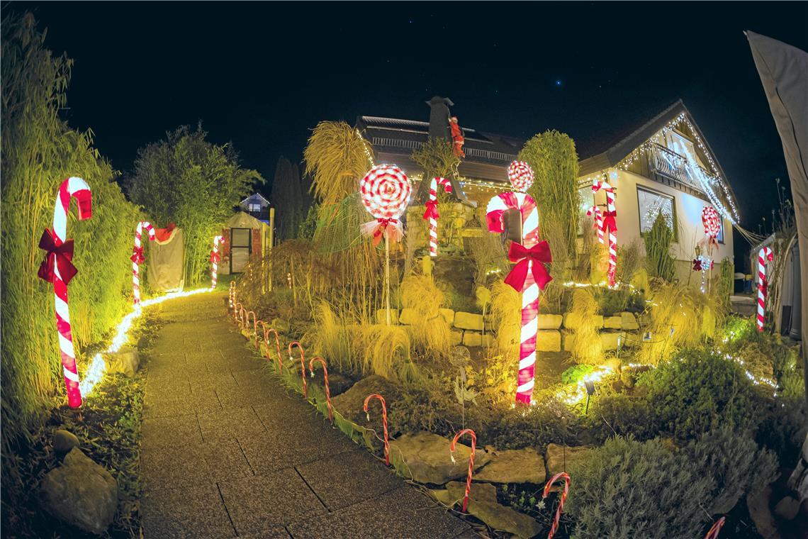 Das Weihnachtshaus in Althütte erstrahlt. Den Besitzern ist dabei wichtig: Ein Konzept muss die Dekoration haben. Fotos: Alexander Becher