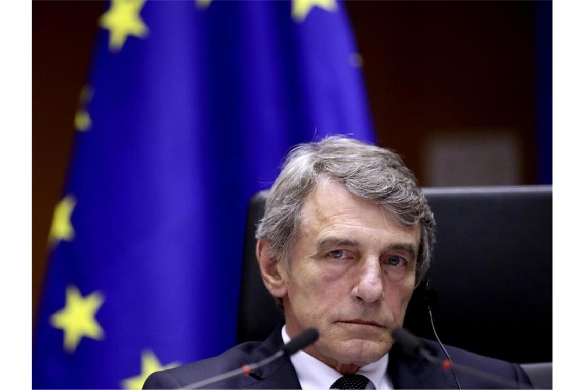 Russland verhängt Einreiseverbot gegen EU-Vertreter David Sassoli, Präsident des Europäischen Parlaments, während eines Plenums im Europäischen Parlament. Foto: Yves Herman/Reuters Pool/AP/dpa