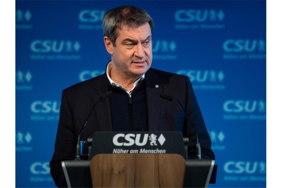 Söder unzufrieden mit Bund-Länder-Treffen zu Corona Der CSU-Vorsitzende Markus Söder gibt in der Parteizentrale nach einer Sitzung des CSU-Vorstands eine Pressekonferenz. Foto: Sven Hoppe/dpa
