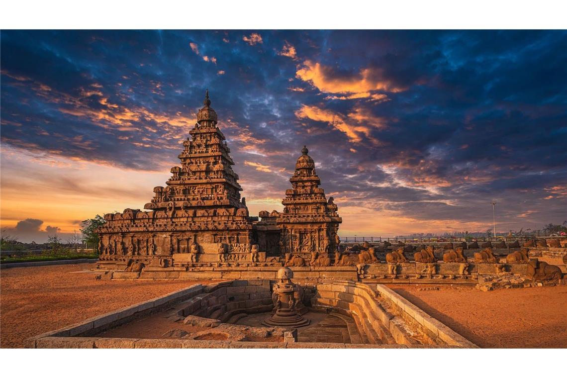 Der Küstentempel im indischen Mahabalipuram – Fernreisen sind gefragt.