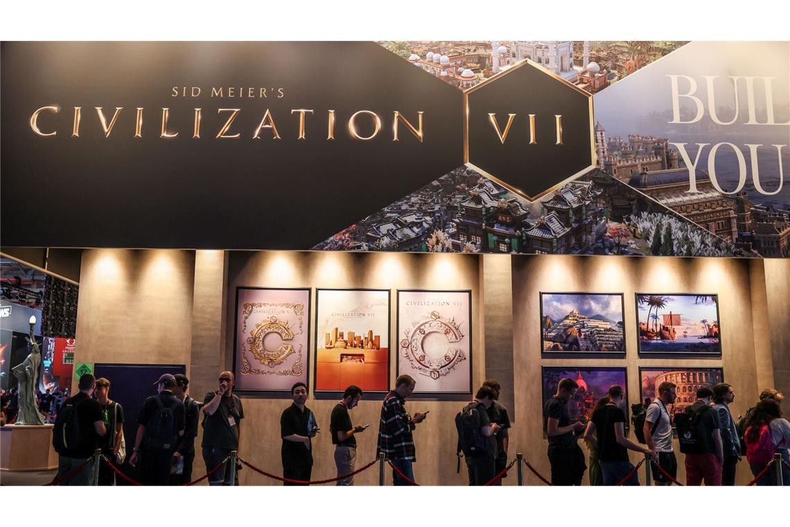 Der Messestand des Strategiespiels Civilization, das in verschiedenen Ausgaben seit mehr als drei Jahrzehnten auf dem Markt ist.