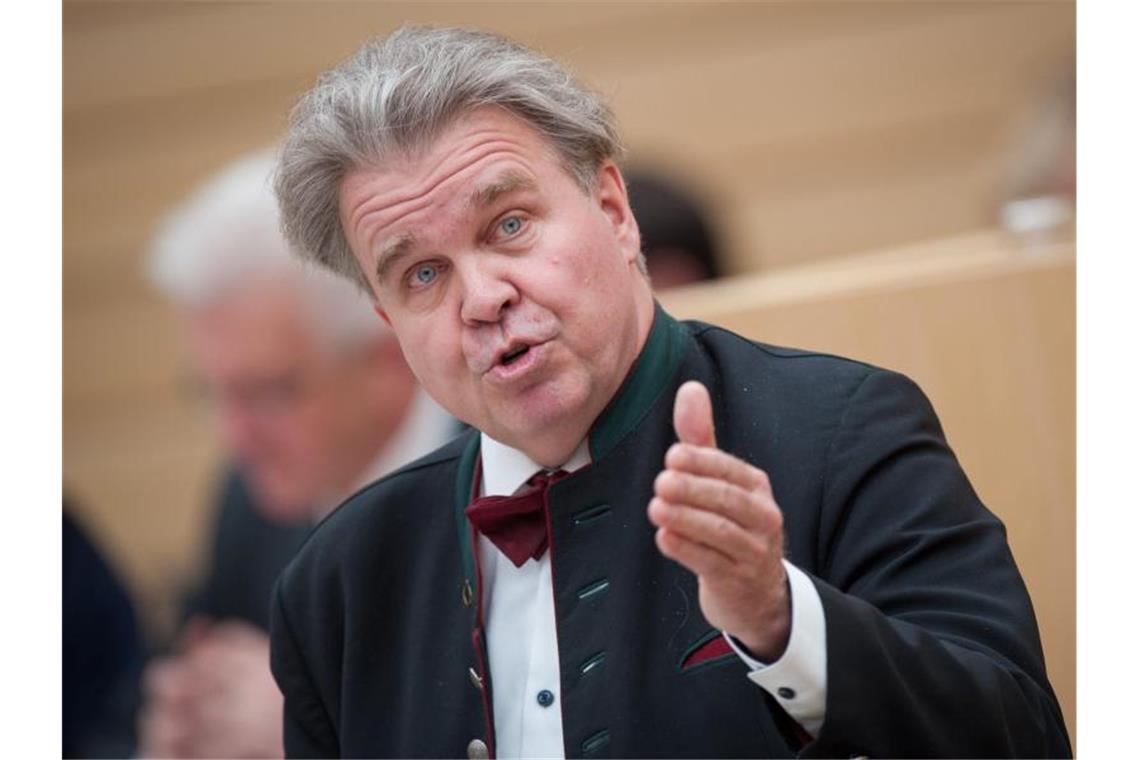 Abgeordneter Fiechtner verklagt Landtag wegen Hausordnung Der parteilose Politiker Heinrich Fiechtner spricht bei einer Debatte im Plenarsaal im Landtag. Foto: Christoph Schmidt/Archiv