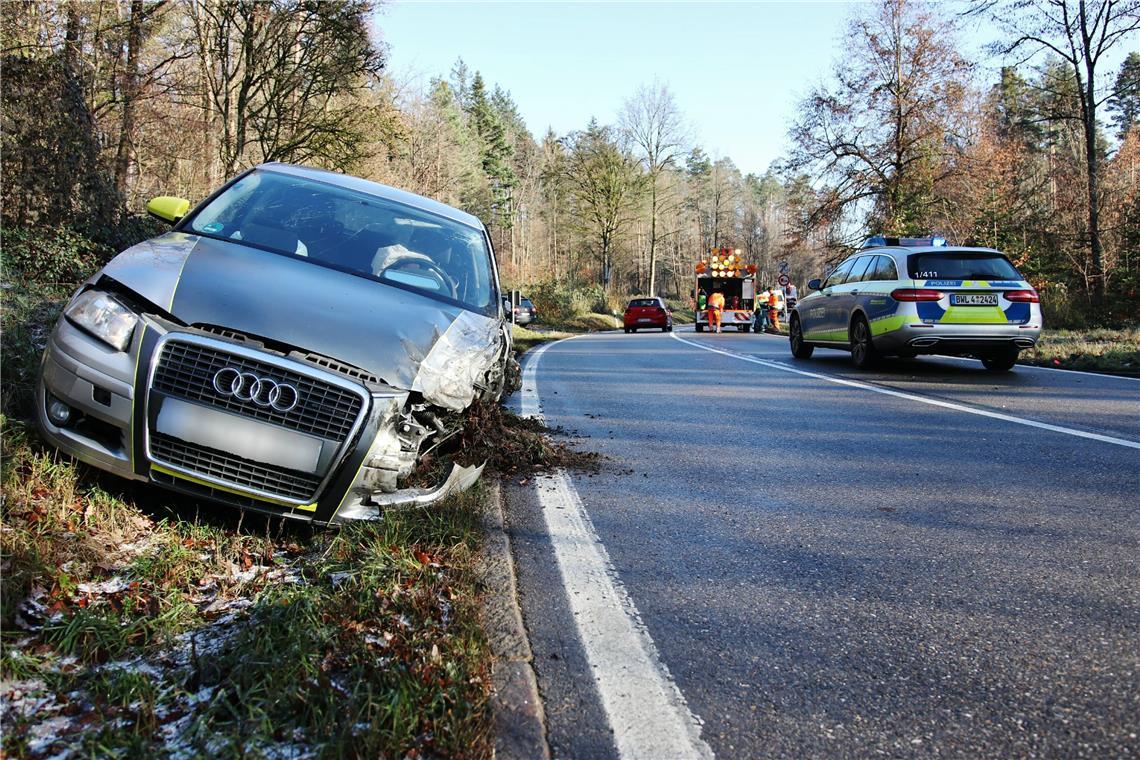 Der Unfallverursacher ist auf glatter Fahrbahn mit seinem Audi ins Schleudern geraten. Foto: 7aktuell.de/Kevin Lermer