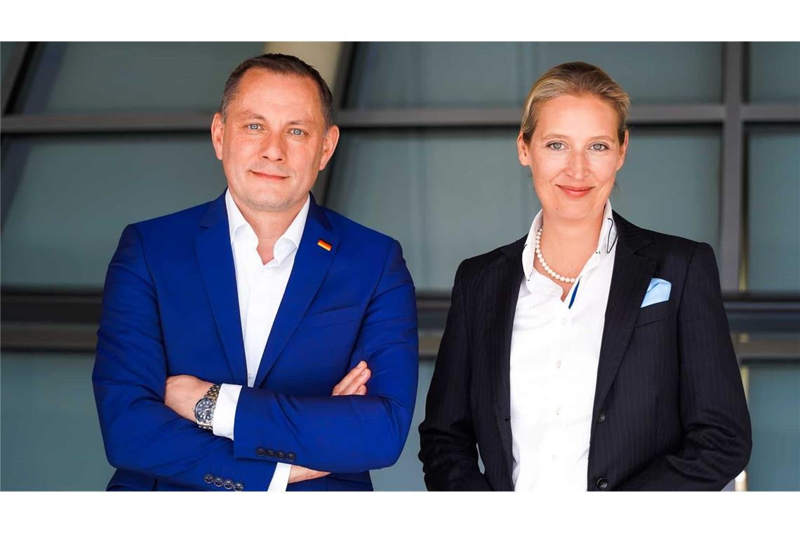 Die AfD-Parteivorsitzenden Alice Weidel und Tino Chrupalla sind weiterhin optimistisch. (Archivbild)