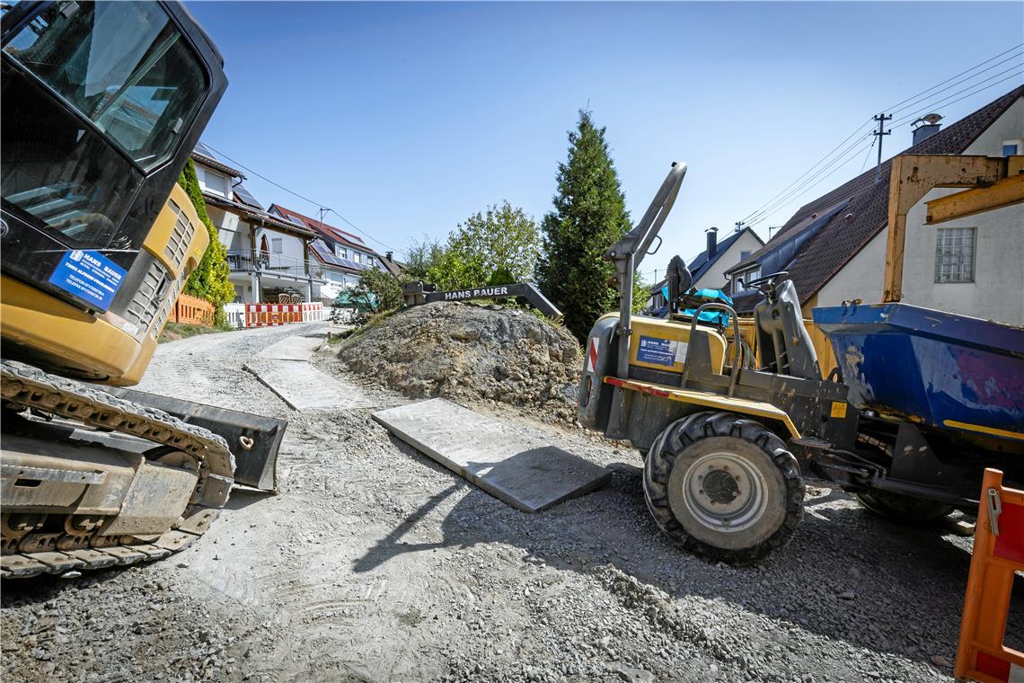 Die Baustraße führt durch die Gärten.