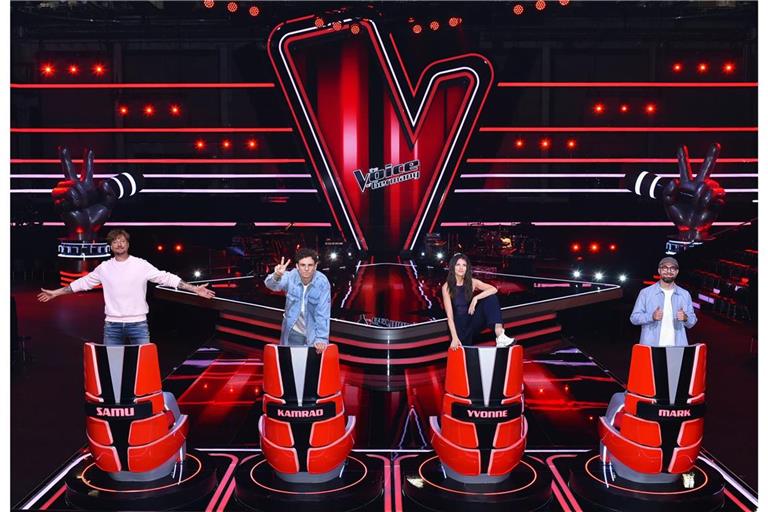 Die Coaches von "The Voice of Germany" 2024 (v.l.n.r.): Samu Haber, Kamrad, Yvonne Catterfeld und Mark Forster.