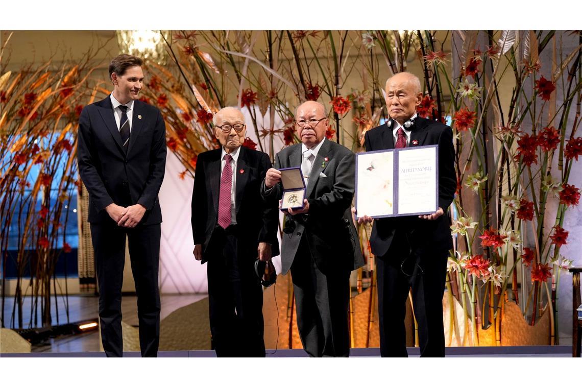 Die drei Co-Vorsitzenden von Nihon Hidankyo nahmen den Friedensnobelpreis in Oslo entgegen.