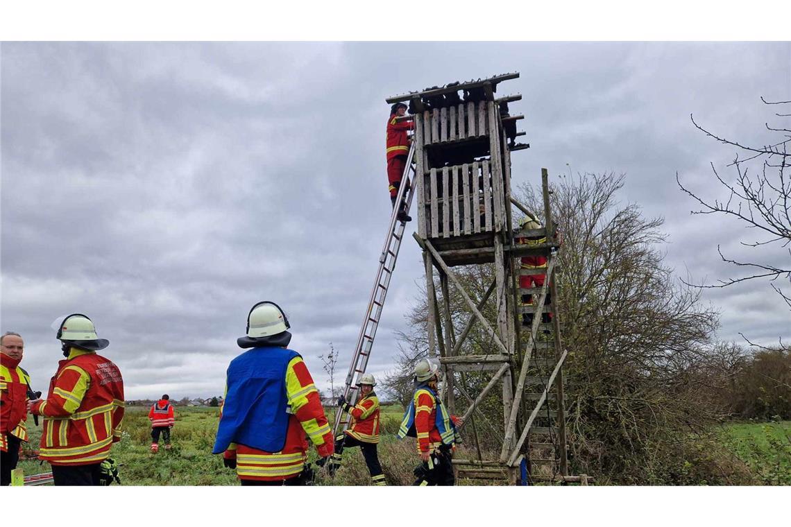 Die Feuerwehr musste den Mann von dem Hochsitzdach retten.