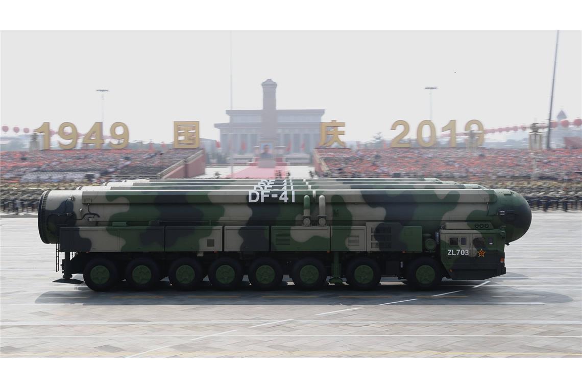 Die modernste chinesische Interkontinentalrakete, Dongfeng 41, wurde bei der Militärparade zum chinesischen Nationalfeiertag am 1. Oktober 2019 der Öffentlichkeit vorgestellt.