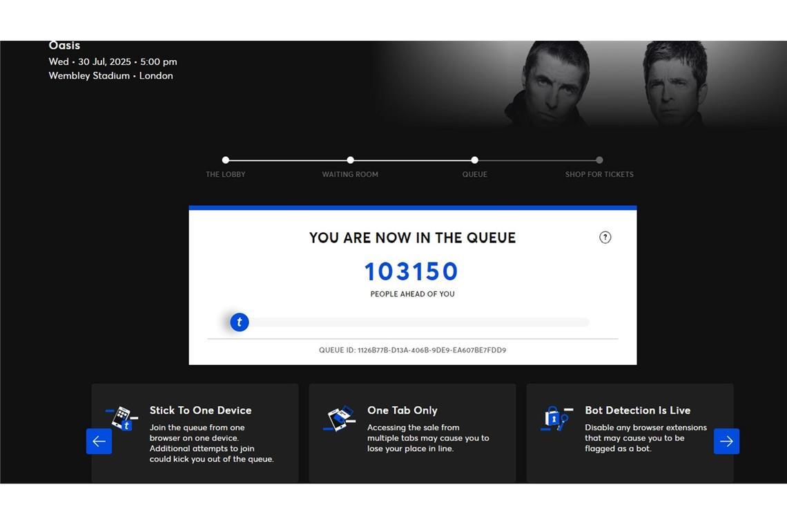 Die Online-Warteschlangen waren lang, um an Oasis-Tickets zu gelangen.
