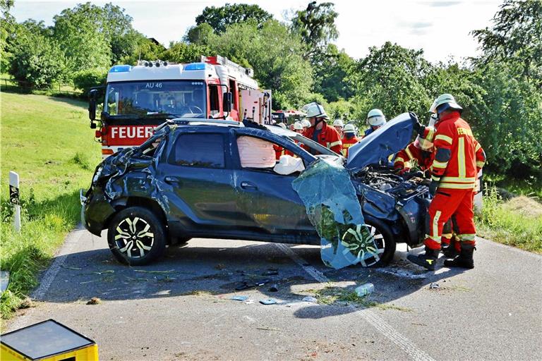 Die Rettungskräfte konnten den Fahrer des Unfallwagens leicht verletzt bergen.