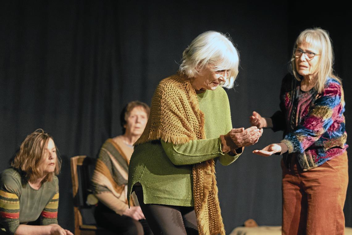 Die vier Frauen Sally Ann Doyle (gespielt von Mary Pat Moloney, von links), The Old Woman (Mary McCarthy), The Troubled Woman (Helena Browne) und The Timeless Woman (Brigitte Trein) kommen im irischen Moor ins Gespräch. Fotos: Alexander Becher