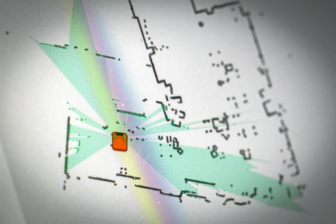 Die Welt aus der Sicht eines Roboters: Mit Laserstrahlen erfasst das System die Umgebung und sucht sich dann selbst einen Weg zum Ziel.