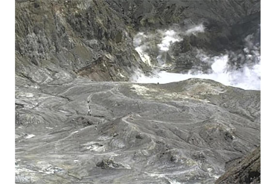 Vulkaninsel jetzt Todeszone - Auch vier Deutsche verletzt Dieses von GeoNet zur Verfügung gestellte Foto zeigt Touristen auf einem Pfad in der Nähe eines Vulkankraters auf der neuseeländischen Insel White Island. Foto: Uncredited/GeoNet/AP/dpa