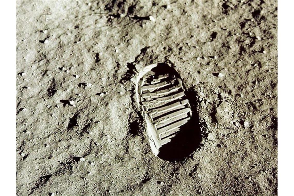 Ein Fußabdruck des US-amerikanischen Astronauten Aldrin auf dem Mond. Foto: Nasa