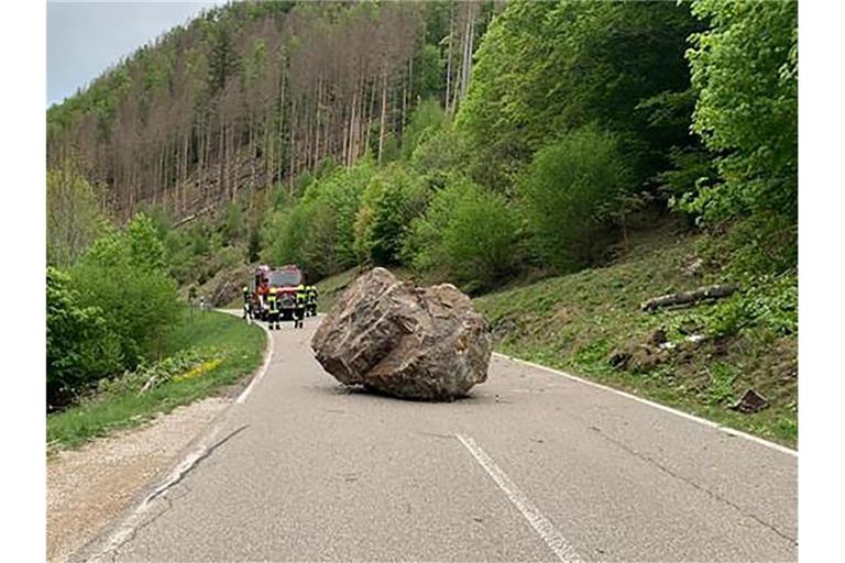 Ein großer Felsbrocken liegt auf der Landstraße 149 bei Todtnau. Foto: Klaus Merz/Baumamt Stadt Todtnau/dpa/Archivbild