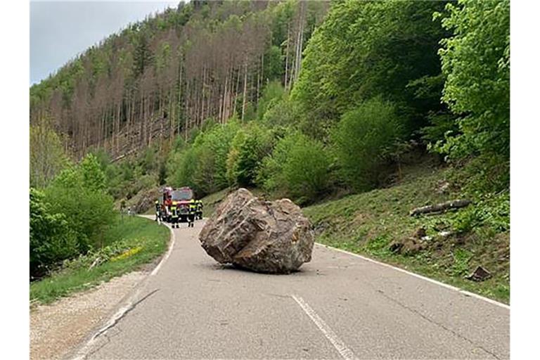 Ein großer Felsbrocken liegt auf der Landstraße 149 bei Todtnau. Foto: Klaus Merz/Baumamt Stadt Todtnau/dpa/Archivbild