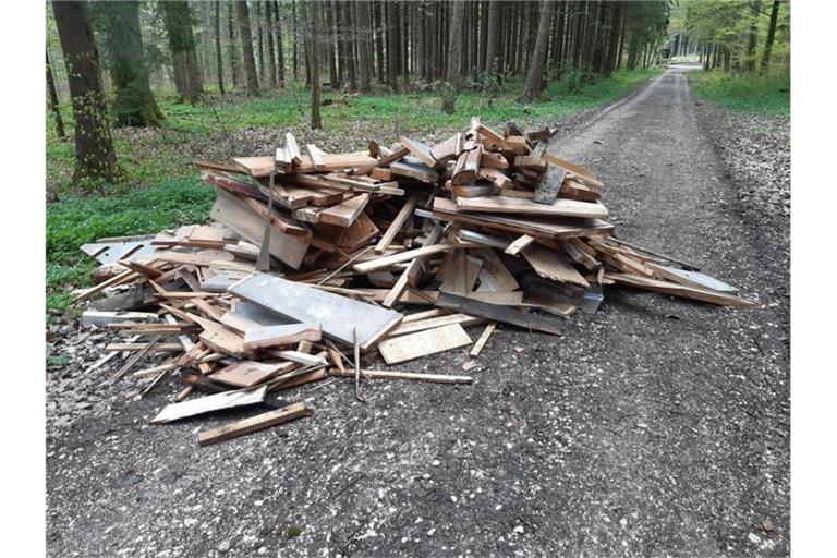 Ein Haufen aus altem Holz liegt auf einem Waldweg. Foto: ForstBW/dpa/Archivbild