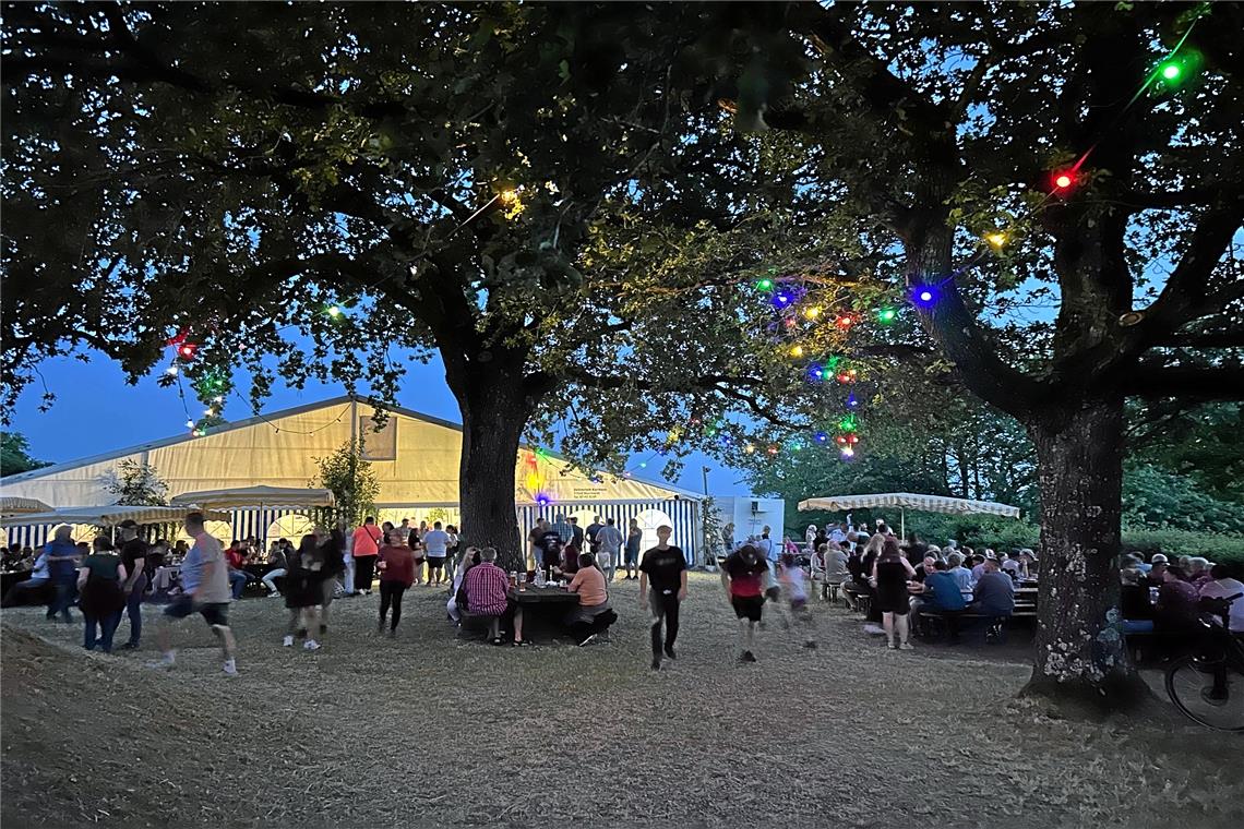 So entstand vor 50 Jahren das Ebfest in Nassach Ein wunderschöner Festplatz mit Zelt und Holzhaufen, dessen Spitze ein Nadelbaum ziert, gehören zu der Sonnwendfeier auf der Nassacher Eb. Fotos: Liederkranz Nassach-Kurzach