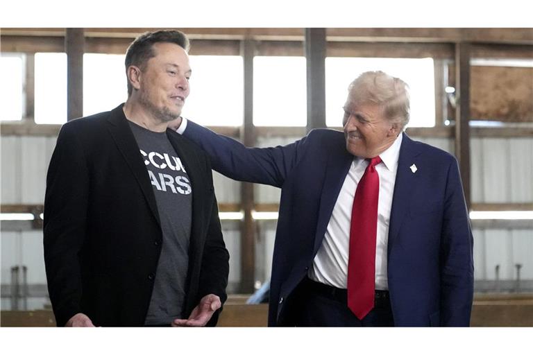 Elon Musk, CEO von Tesla und SpaceX, und  US-Präsident Donald Trump. In einem Fake-Video küsst Trump Musk die Füße (Archivfoto).