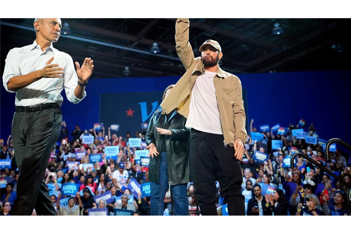 Eminem und Obama unterstützen Harris-Wahlkampf in Detroit