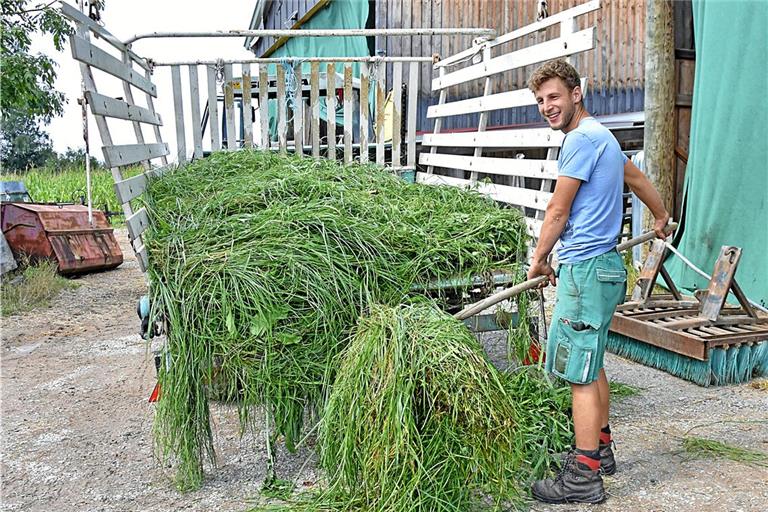 Felix Köstlin ist seit zwei Wochen auf einem Hof in Weissach im Tal im Einsatz. Der 27-Jährige kann sich vorstellen, später selbst einen landwirtschaftlichen Betrieb zu führen, im besten Fall gemeinsam mit seinen Brüdern. Foto: Tobias Sellmaier