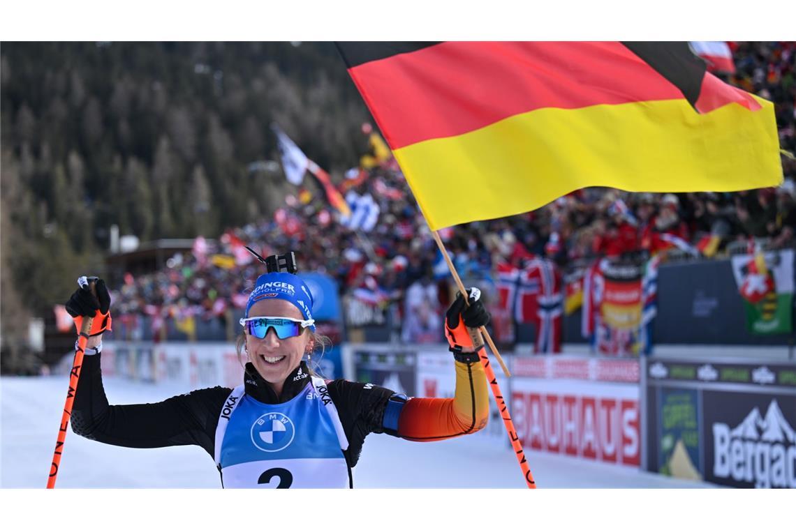 Franziska Preuß gewann in Lenzerheide Gold in der Verfolgung.