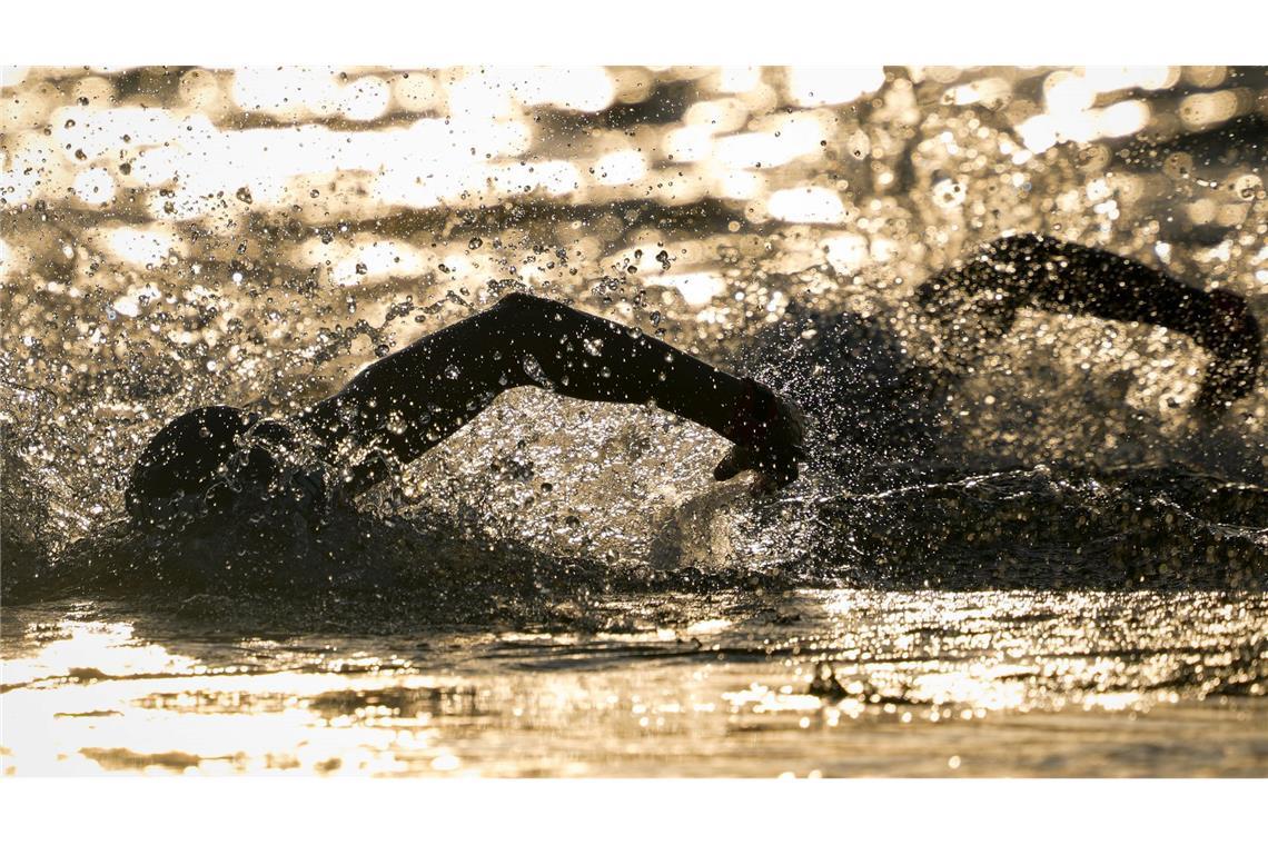 Freiwasserschwimmer schwimmen bei Olympia in den frühen Morgenstunden über 10km in der in der Seine.