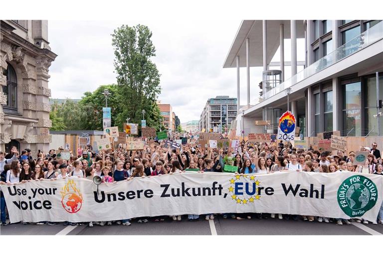 Fridays for Future Demozug im Mai: Die Aktivisten fordern mehr Klimaschutzmaßnahmen vor der Europawahl.