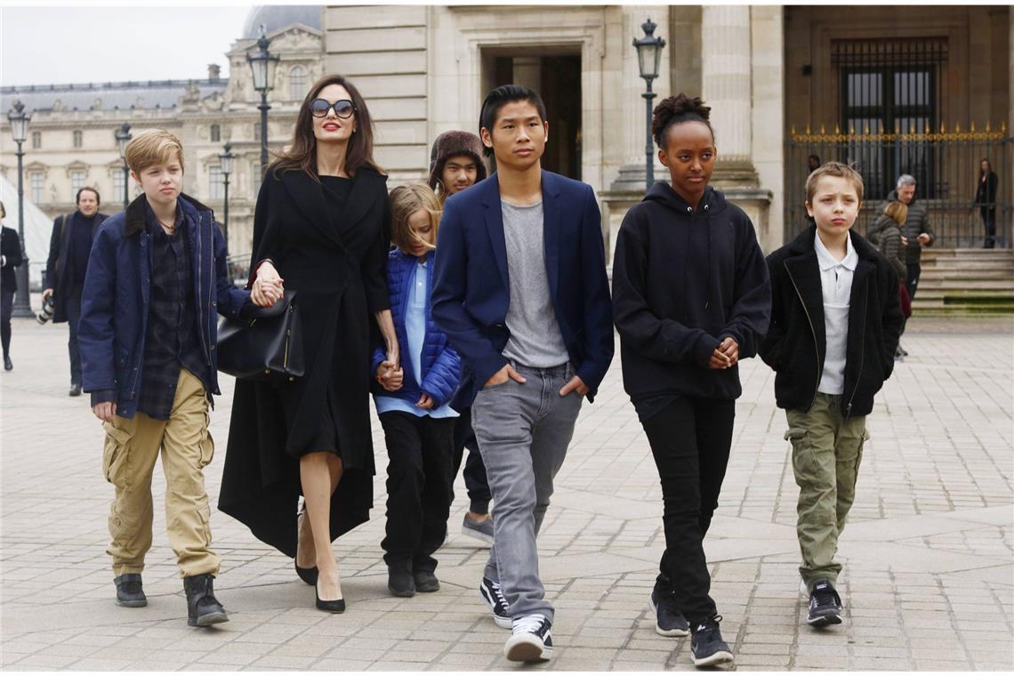 Full House: Angelina Jolie mit ihren sechs Kindern (von links) Shiloh, Vivienne, Pax (ganz hinten), Maddox, Zahara und Knox.