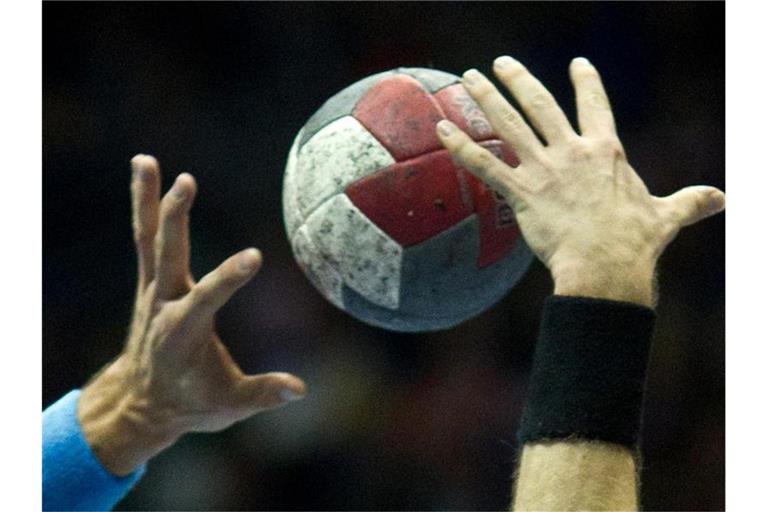 Handball-Spieler in Aktion. Foto: Jens Wolf/dpa-Zentralbild/dpa/Symbolbild