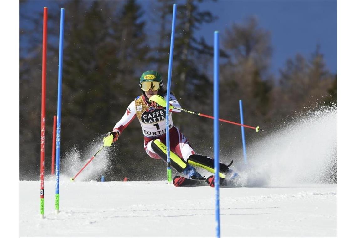 Famose Liensberger entthront Slalom-Queen Shiffrin Holte ihren zweiten WM-Titel in Cortina d'Ampezzo: Katharina Liensberger aus Österreich. Foto: Marco Tacca/AP/dpa